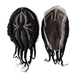 Mongoolse Remy Menselijk Haarsystemen 1b # Natuurlijke Zwarte Nr. 8 Bloem Afro Cornrow Vlechten 8x10 Volledige Kant Toupetje Mannelijke Unit voor Zwarte Mannen