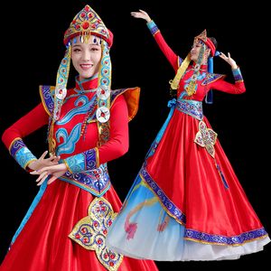 Vêtements de scène mongols, vêtements de danse de fête, longue robe ethnique, Costumes de performance chinoise pour chanteurs