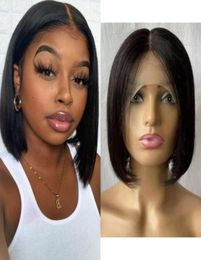 Perruque Lace Front Wig Remy mongole lisse, cheveux naturels courts, 13x1, partie T, 130, 74216855703712