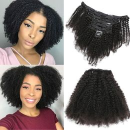 Extensions de cheveux naturels brésiliens Remy à clips, crépus bouclés, couleur naturelle, 8A, 120g, pour femmes noires