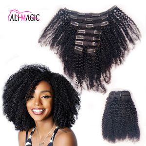 Clip rizado afroamericano del pelo virginal mongol afroamericano en extensiones del cabello humano 120g 8pcs Clips de pelo de Remy Color negro natural de Ombre