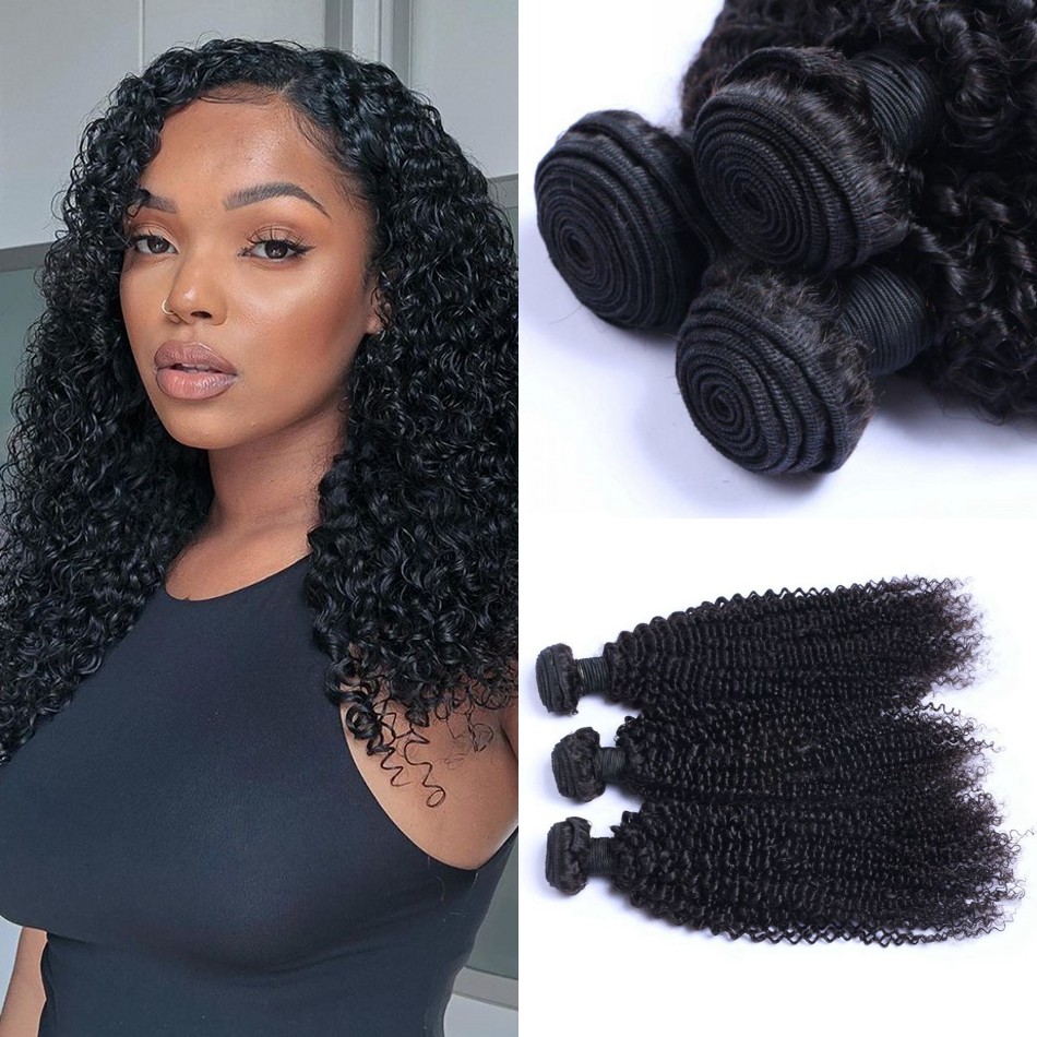 Mongoliskt jungfruhår Human Weave Bundles Kinky Curly Bundles 8-26 tum 3st Naturliga hårförlängningar