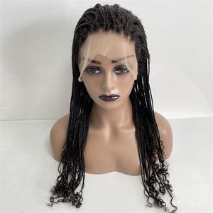 Cheveux humains vierges mongols 24 pouces 150% Densité Box Braids Full Lace Wig pour femme noire