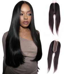 Mongol Virgin Human Hair Couleur naturelle Silky Straitement 2x6 HD Swiss Lace Fermeure for Black Woman