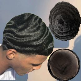 Pièces de cheveux humains vierges mongols 15mm vague 1B perruque masculine noire 8x10 toupet unité de dentelle complète pour homme noir