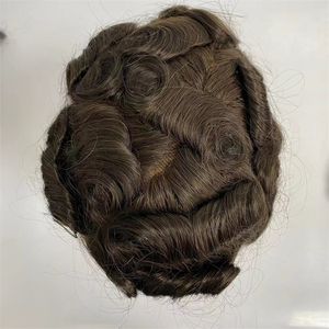 Reemplazo de cabello humano virgen mongol Color marrón 4 # Unidad de encaje AUS con peluquín perimetral de PU para hombres