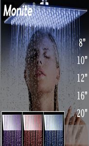 Monite 8 10 12 16 20 24 inch Led Rain Shower Head B8136 roestvrijstalen regenval douchekop badkamer ultrathin douchekop Y20016588336