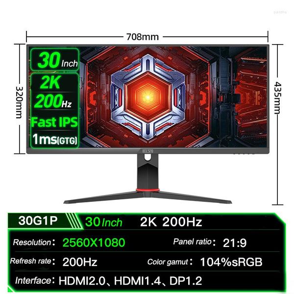 Moniteur 144hz Portable Pc Gamer ordinateur de jeu 2K 200Hz 30 pouces écran LCD 2560x1080 écran