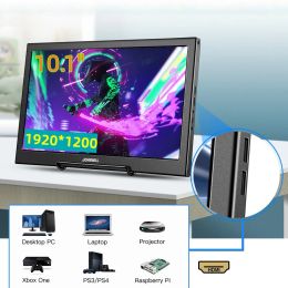 Monitoren 10,1 inch draagbare monitoraanraakpaneel metaal 1920x1200 LCD -schermweergave voor pc gamer PS4 Switch Xbox Raspberry -laptop