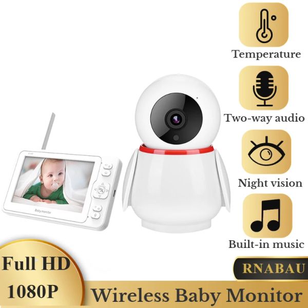 Moniteurs 1080p HD 5,0 pouces moniteur de bébé sans fil WiFi Home Security Nanny Camera Vision nocturne Twoway Voice Interphone Temperature Capteur