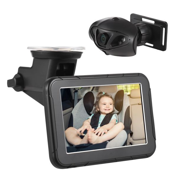 Moniteurs 1080p moniteur HD Caméra de caméra pour bébé Monice de voiture pour le siège arrière de 5 pouces Affichage de miroir de siège d'auto de 50 °
