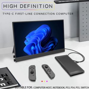 Moniteurs 15,6 '' '' moniteur portable ultra slim FHD 1080p Affichage externe avec deux haut-parleurs Deuxième écran pour ordinateur portable PC Switch PS4 PS