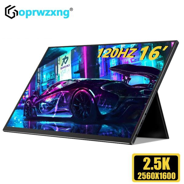 Moniteurs 16 pouces 2,5k 120Hz Monitor portable 2560 * 1600 16 10 100% SRGB 480CD / m² Écran de jeu d'affichage pour ordinateur portable Mac Téléphone Xbox PS4 / 5 Switch