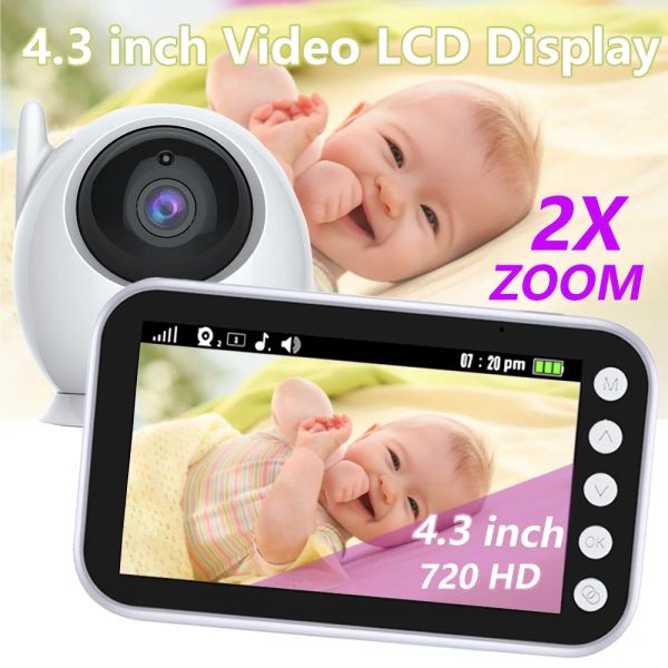 Moniteurs 2x Zoom Baby Monitor Camera Video de 4,3 pouces Écran avec une longue durée de vie de la batterie Caméra de sécurité Night Vision Temperature Survering Hot