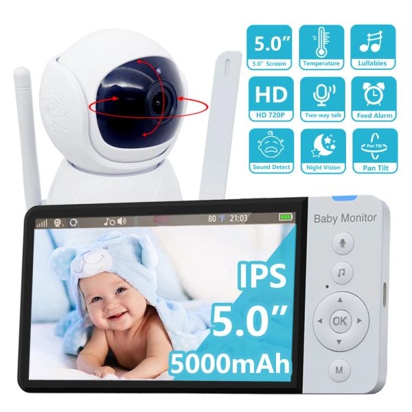 Monitors de 5.0 pulgadas Video Baby Monitor con cámara PTZ de 5000 mAh Batería IPS Pantalla inalámbrica Audio Audio Audio VOX Cuerpo de registro Babysitter