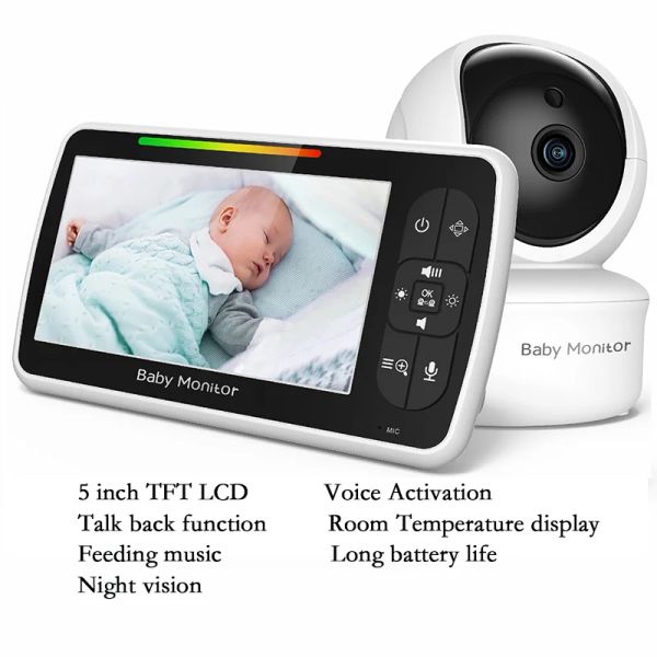 Moniteurs 5 '' Baby Monitor Ir Night Vision Video Baby Camera Temperature Monitor Interphone Walkie Talkie Baby-Itter Supernance Security