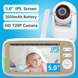 Monitores 5''display Baby Monitor Pantiltzoom Video Baby Monitor 720p Cámara y visión nocturna de audio Temperatura de conversación 2 Cuerdas 8 Canciones