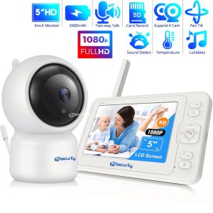 Moniteurs 5''''Display HD Baby Monitor Pantiltzoom Video Baby Monitor With Camera Audio Night Vision 2Way Talk SD Card Record Vox Mode