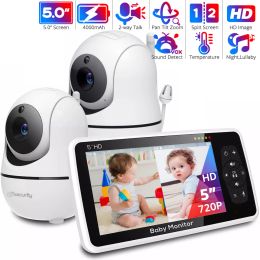 Monitores 5''hd Monitor de bebé con 2 cámaras Pantilt 4x Zoom Audio Audio Cámara de bebé Nanny Night Vision 22 Hour Batterr Video Babysitter