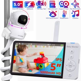 Moniteurs 5 pouces monteur de bébé HD avec appareil photo Pantiltzoom 5000mAh de longue durée Batterie IPS Screen Ptz Babyphone Babysitter Camera