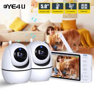 Moniteurs 5 pouces Vidéo Baby Monitor With Pan Tilt Camera 2.4G Mother Kids Surveillance PTZ VIDEO CAMS Temperture Afficher la sécurité à la maison