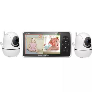 Moniteurs 5 pouces Video Baby Monitor With Two Camera and Audio, Night Vision, 4x Zoom, Capteur de température audio de la plage de 1000 pieds 2WAY