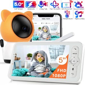 Moniteurs 5 pouces WiFi Video Baby Monitor with Phone App 1080p Pan Tilt Zoom Baby Camera 2way Talk Babyphone Auto Night Vision Babe Nanny