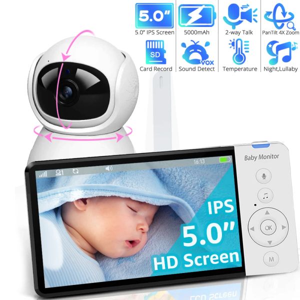 Moniteurs 5''ips écran pantiltzoom caméra vidéo monteur bébé avec une batterie de 30 heures 2ways de la température de vision nocturne berce