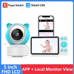 Moniteurs 5 "Tuya Smart WiFi Rappel d'alimentation Température Motion Détection de détection sonore View Control Video Video Baby Monitors Camera 1080p
