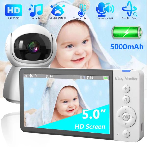 Monitores 5000 mAh Batería Baby Monitor 5.0 pulgadas 720p Video inalámbrico Video inalámbrico Audio Vox Temperatura Baby Nanny Security Camera