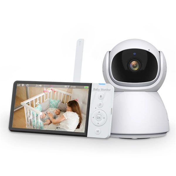 Moniteurs 5inch IPS Screen 720p Wireless PTZ Interphone Baby Monitor Cry Detection Plan d'alimentation