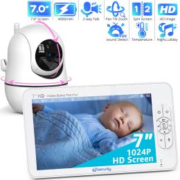 Monitoren 7 "schermvideo babymonitor met camera en audio, pan tilt 4x zoom, hd 720p, 4000 mAh batterij, tot 22 uur batterijduur, 2 -weg audio