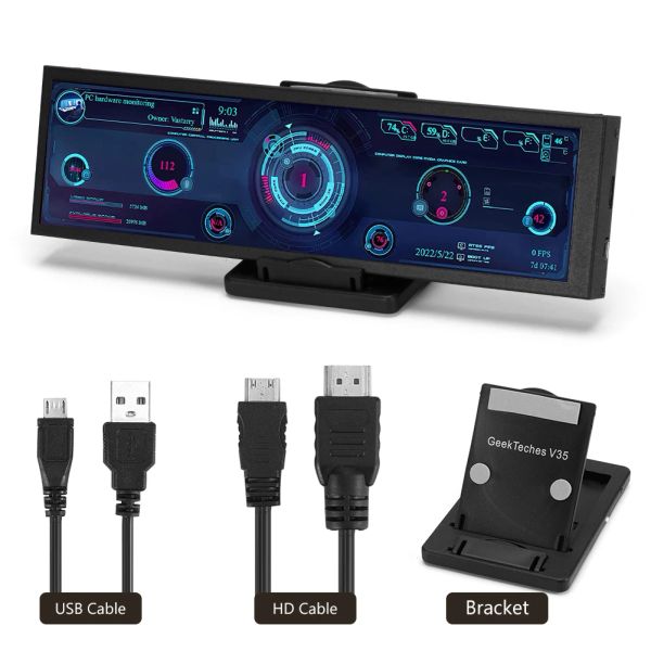 Monitores de 8.8 pulgadas de larga pantalla LCD HDMicompatible USB Port 1920*480 Monitor secundario AIDA64 SUB PANTALLA Información de SSD GPU CPU