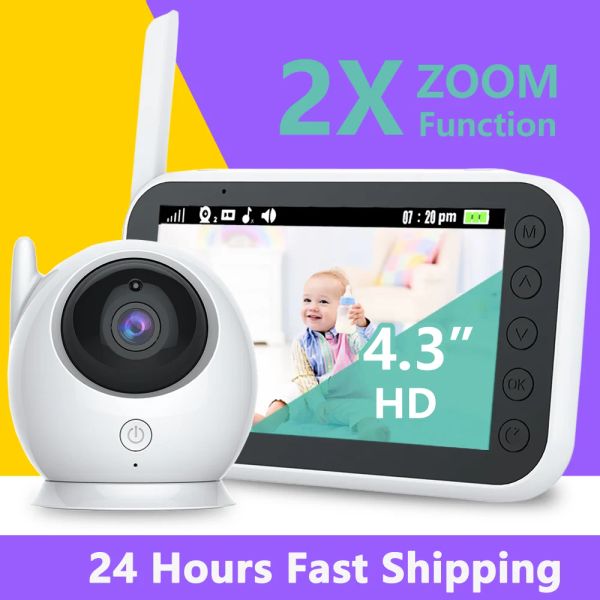 Surveille le moniteur pour bébé avec caméra 4,3 pouces Video 2x Zoom Zoom Baby Monitor avec une longue durée de vie de la batterie Vision nocturne de 1000 pieds de long Rang Auto