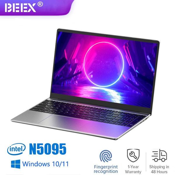 Moniteurs Beex 15,6 pouces Boot d'empreinte digitale Intel N5095 Windows 10 DDR4 16/12 Go RAM 128/256/512 Go SSD 2.4G / 5.0g WiFi Bluetooth Gaming ordinateur