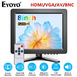 Monitoren eyoyo em08k 8 inch kleine externe monitor voor pc/laptop/gaming/beveiligingscctv -systeem, 1024x768 ips display hdmi/vga/av/bnc -ingang