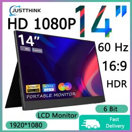 Moniteurs JustThink Monitor portable tactile 14/15,6 pouces 1920 * 1080 Écran d'affichage de jeu 60Hz pour les ordinateurs portables PC Contuter Mac Phone Xbox PS4