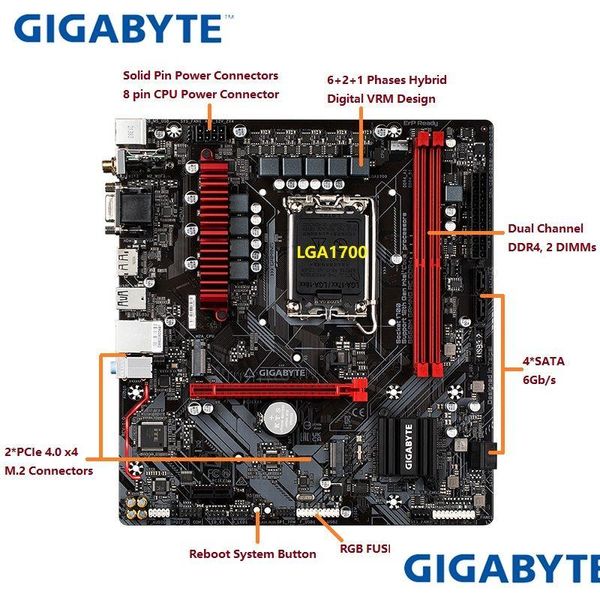 Moniteurs Lga1700 Gigabyte B660M Gaming Ac Ddr4 La carte mère prend en charge le processeur Intel 5333O.C de 12 génération.64G Pci-E 4.0 Jeu Nouvelle carte mère Dhexr