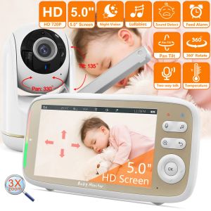 Surveille la nouvelle vidéo de 5,0 pouces de moniteur de bébé avec Pan Tilt 720p Camera 3x Zoom Wireless sans fil bise de vision de la vision nocturne