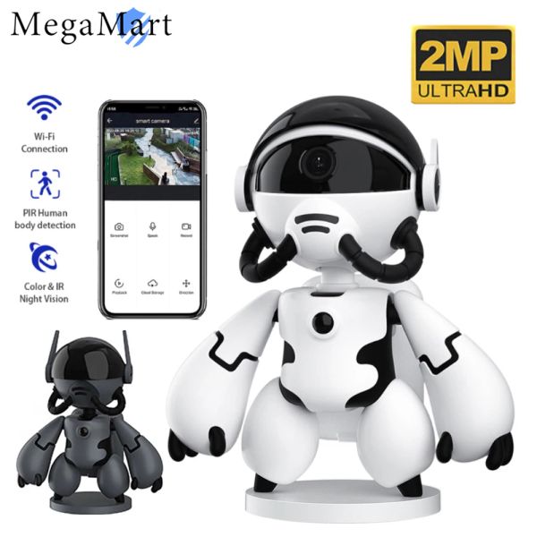 Monitores Robot Security Camera Smart Home Full HD 1080p Automático Monitoreo IP TV Home Wifi Space Space Robot Baby Camera Monitor