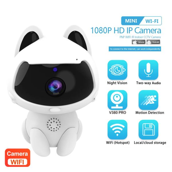 Moniteurs V380 CAT 1080P HD Wiless WiFi Camera HD Vision nocturne Visionneuse Twoway Interphone Push Alarm Baby Pet Monitor