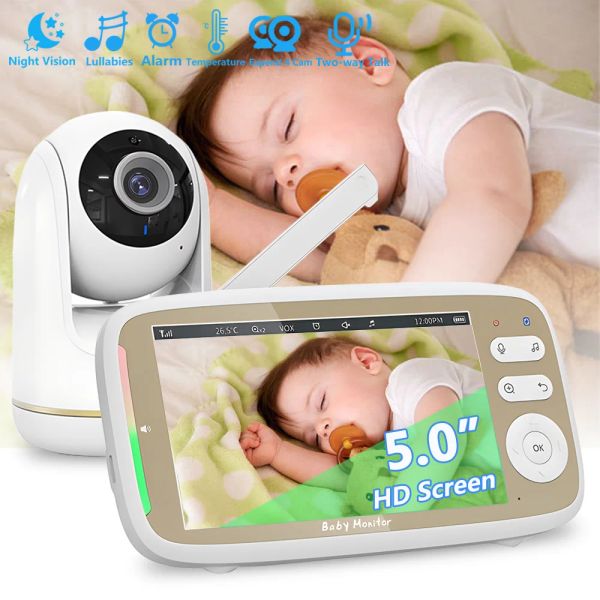 Monitores VB803 Baby Monitor 5.0 pulgadas Video con cámara de inclinación de sartén 3x zoom inalámbrico dos vías audio nocturno visión cable de seguridad de niñera