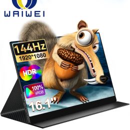 Monitores waiwei 16 pulgadas 1080p Monitor portátil de 144Hz Monitor de juego para Xbox PS4 Switch Switet MacBook Samsung Teléfono USB Tipo C 15.6