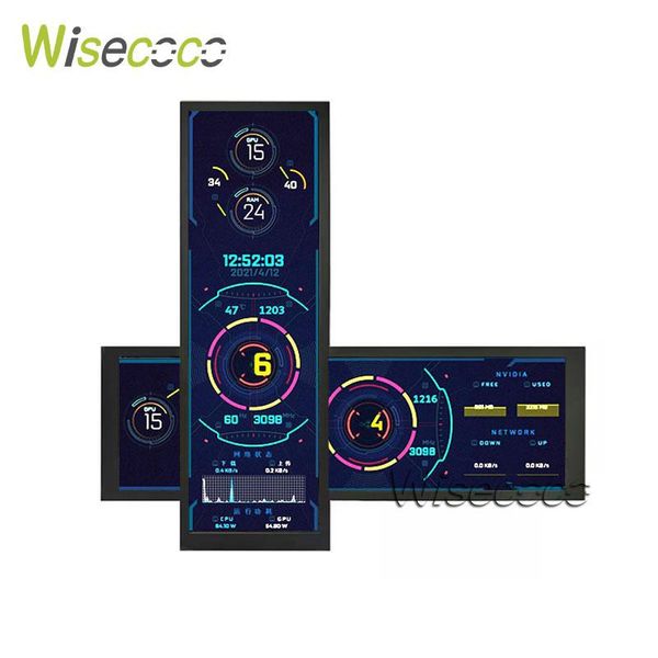 Monitores Wisecoco 12.6 Monitor portátil capacitivo 1920x515 Case de metal de pantalla táctil AIDA64 PC Temperatura del ventilador RPI IPS LCD Pantalla