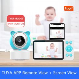 Monitoren Wouwon Tuya App Control Baby Monitor Babyphone Video Babycamera Bebe Nanny HD 5 inch LCD Mobiele telefoon App Control PTZ Lullabies