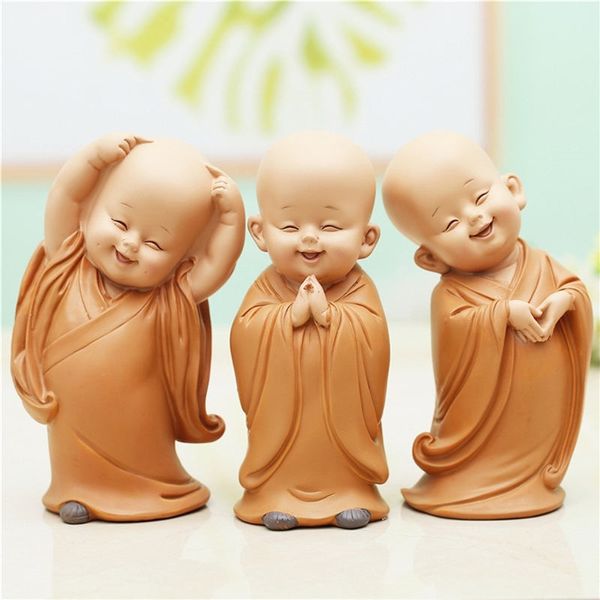 Estatuillas de monje, artesanías de decoración de coche, decoración del hogar, figura de monje de Kungfu, adorno de coche, accesorios de Buda para niño, figuritas de té, mascota 210329