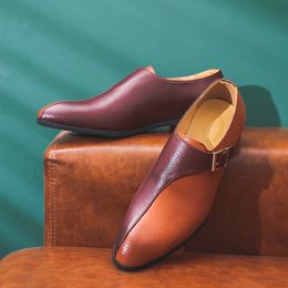 Moine chaussures hommes chaussures classique bout pointu couleur correspondant PU côté boucle mode affaires décontracté mariage quotidien AD124