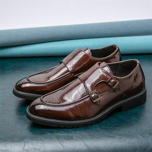 Mönch Schuhe Männer Schuhe Einfarbig PU Runde Kopf Stein Muster Doppel Schnalle Mode Business Casual Täglichen Alle-spiel AD017