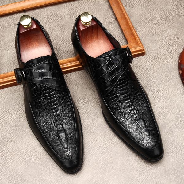 Monk Strap Men Couro Genuíno Sapatos Festivos 2021 Fivela Wingtip Mens Oxford Shoes Wedding Business Business Black Formal Shoes For Men