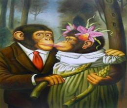 Pareja de monos enmarcado sin marco decoración del hogar pintado a mano HD pinturas al óleo sobre lienzo imágenes artísticas de pared EH18592824